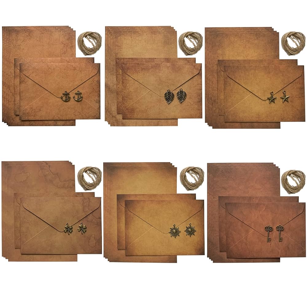 Amazon | 封筒 レターセット 手紙 クラフト用紙 アンティーク調